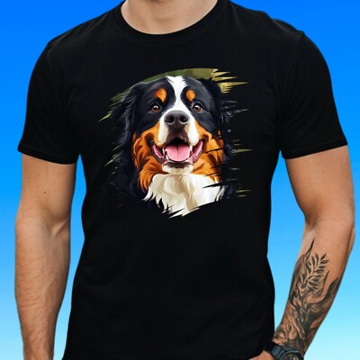 Mens Bernese Mountain Dog Motif Cotton T-Shirt Size XS to 5XL