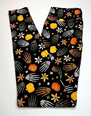NEW LuLaRoe OS Leggings BLACK Orange HALLOWEEN Skeleton Hand Finger Bones Dead
