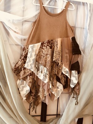 Cowgirl Style Fairy Tattered Layered Handmade Brown Suede Size :XL Paisley  Dress | eBay