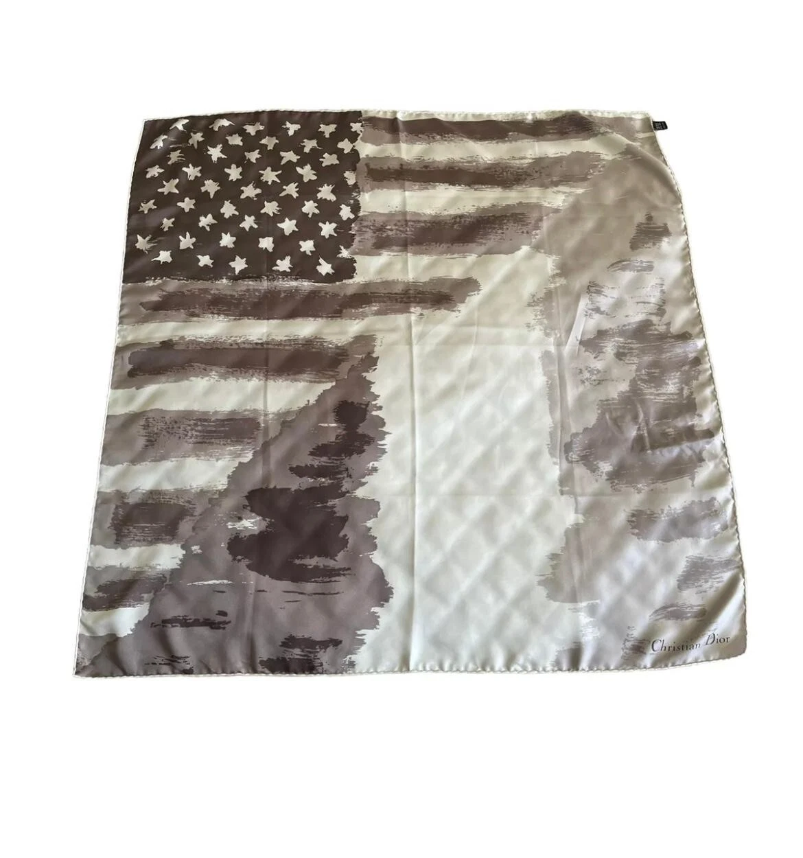 S6# Christian Dior foulard carré soie gris camouflage 34 pouces fabriqué en Italie 