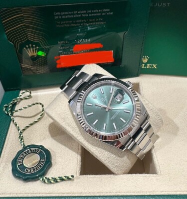 2025 Brand New Rolex Datejust 41mm 126334 Fluted Oyster Mint Green Complete Set