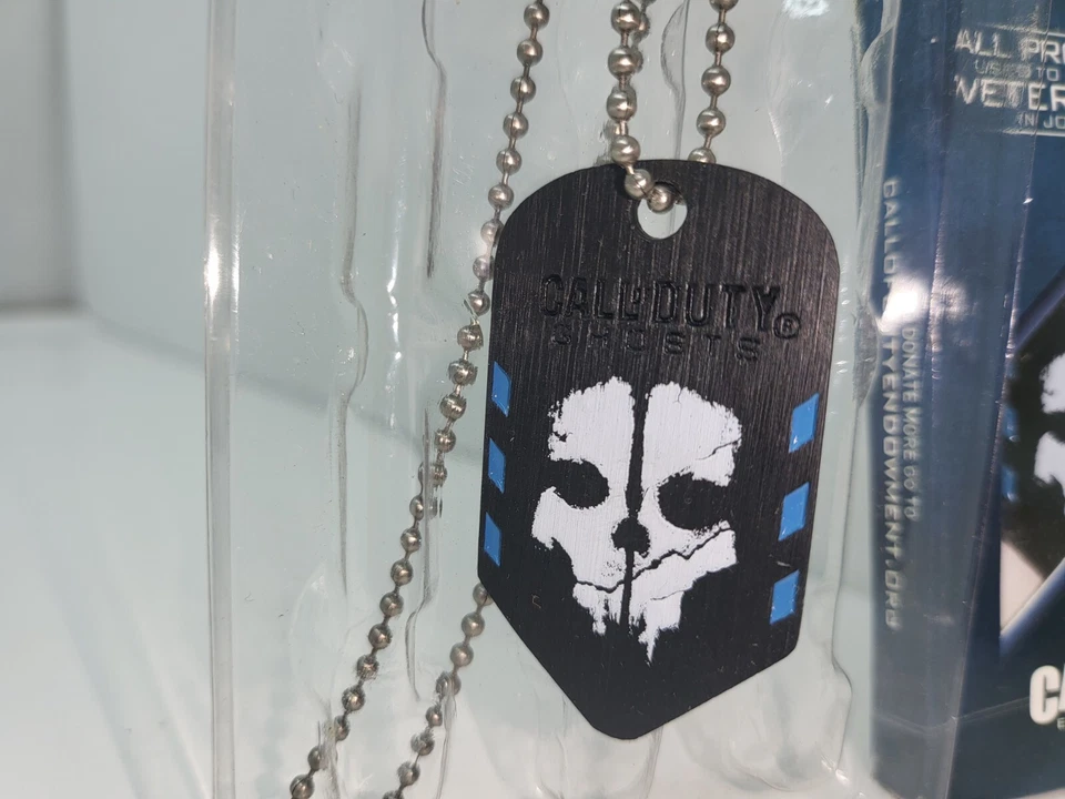 NUEVO EN CAJA BACALAO CALL OF DUTY FANTASMAS METAL ETIQUETA DE PERRO DURADERA CON CADENA COLLAR 14" 7J Foto 3 de 4