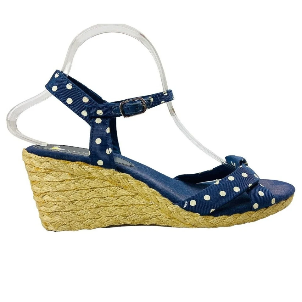 Lauren Ralph Lauren Mujer Azul Alpargatas Lunares Punta abierta Tacones de cuña 8.5 Foto 3 de 4