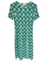 KINDRED ANTHROPOLOGIE Dress Size S Green Crinkle Stretchy Boho Geometric Design