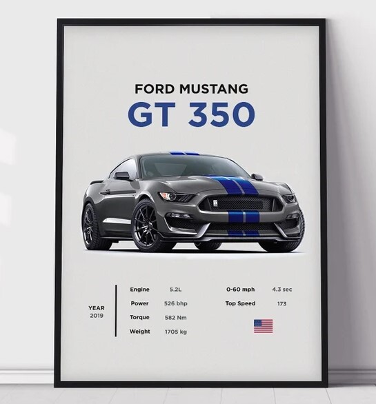 Ford Mustang GT350 Poster Print, Boys Room Decor, Home Office Art, Room