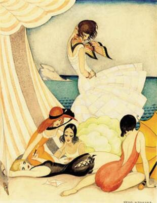 Gerda Wegener Five Bathing Girls On The Beach 1920 17''x 22'' Archival Art Print