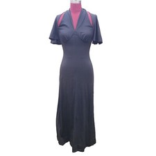 Vintage Sundays Child Maxi Dress XSmall Black Knit Halter Flutter Sleeve 70s