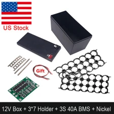 12V 3S 7P 40A BMS Li-ion Battery Cells Pack Kit Case Holder 18650 Power Wall -US
