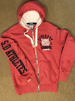 Authentic SUPERDRY Athletes Red Zip Hoodie Sweatshirt Women