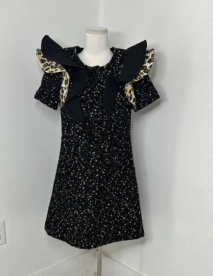 LOUIS VUITTON（LV） Abito Louis Vuitton Multicolore Ruffle Mix Stampa Tweed Giappone Esclusivo Euro 34