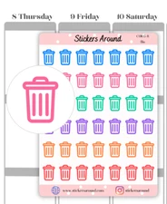 Rainbow Rubbish Bin Icon Planner Sticker, Garbage can sticker, Trash Can Sticker