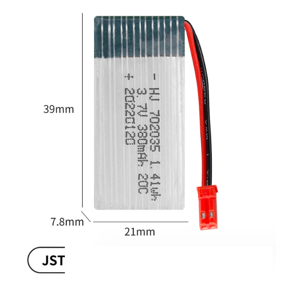 380mAh 25C 702035 3.7V LiPo Battery For Syma RC Drone Hubsan JST/SM/XH2.54 Plug - Image 3 of 4