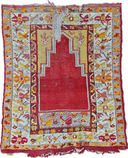 Fragment Anatolian Rug, Antique Prayer Rug, Wool Kilim 3x4, Turkish Rug 3x4
