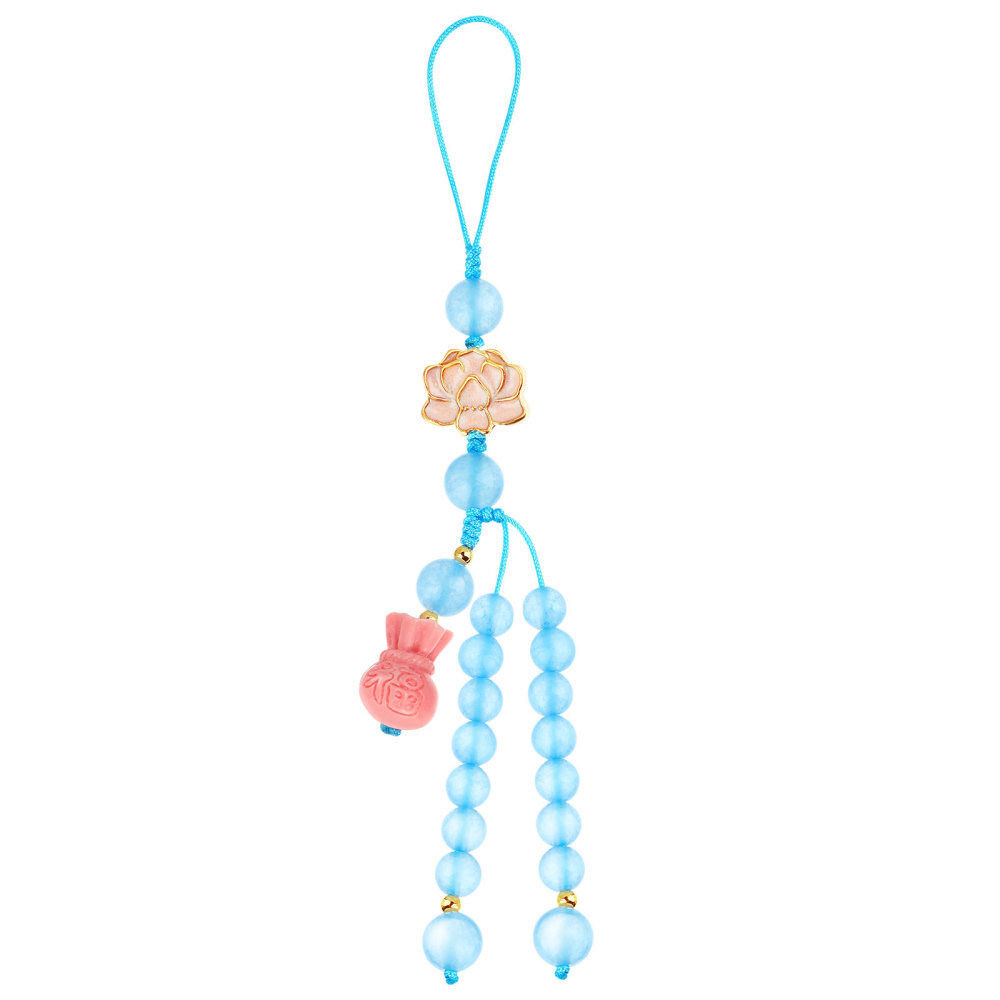 Blue Jade Flower Phone Charm with Lanyard for Cellphones  