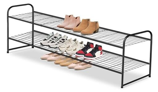 Long 2 Tier Shoe Rack for Closet Metal Wide Stackable Shoe Storage Organizer