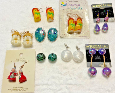 Vintage Earring Lot, Easter, Bunnies, Christmas, Purple, White, Post, Hook