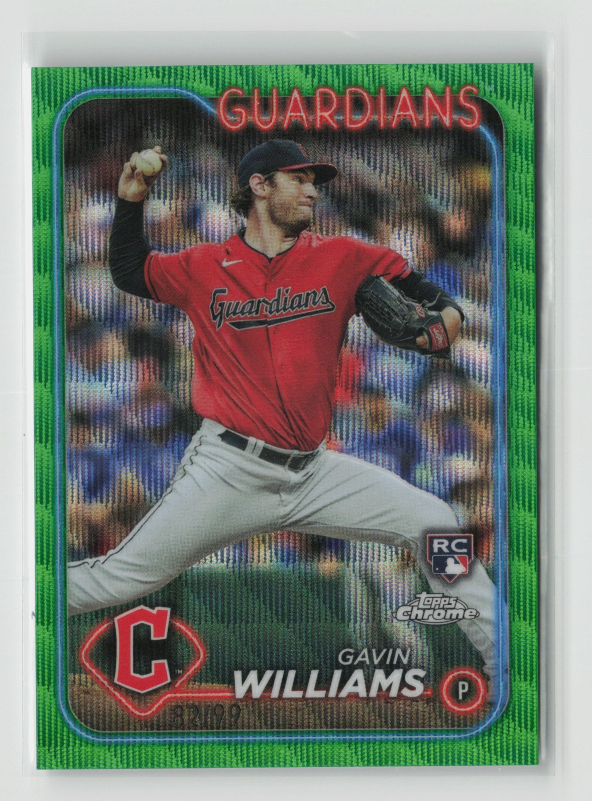 2024 Topps Chrome GAVIN WILLIAMS RC /99 Green Wave Refractor #15 Guardians