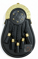 Handmade ScottishCulloden Jacobite Kilt Sporran Brass Cantle Black Real Leather