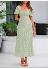 BTBFM Womens Small Summer Boho Floral Green Maxi Dress Ruffle Hem Flowy Casual