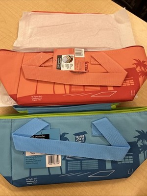 Trader Joe's 2 Mini Insulated Bag Peach & Teal Tote Ships Today New S9