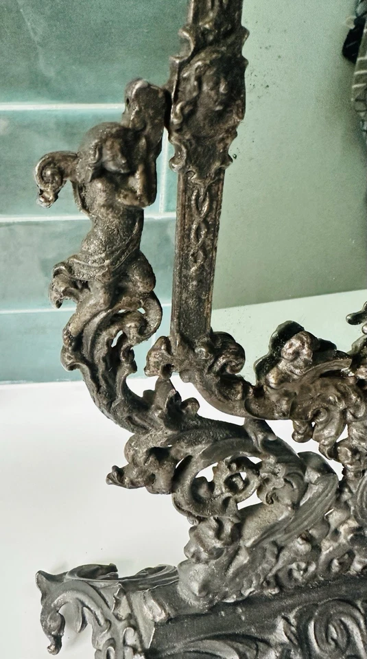 Antique Victorian Cast Iron Standing Swivel Vanity Mirror - rare beauty - Image 3 of 4