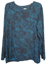 Chico's Blue  Black Jersey Knit Animal Print Long Sleeve Blouse Size 3 XL 