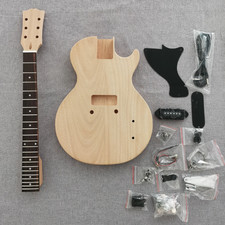DIY flat electric lp guitar kit single cutway solid mahogany body neck bone nut