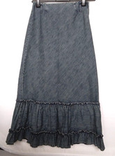 Maxi denim skirt with ruffle tiers size 8, Boho denim skirt, A line skirt