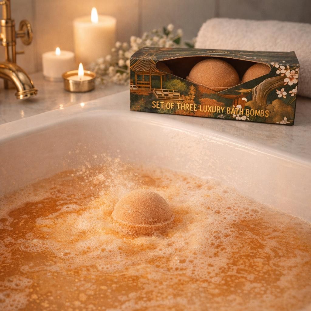 Luxury Bath Bomb Set 3pc Moroccan Citrus Spice Bubble Bath Fizzer Wellness Gift