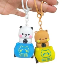 Panda Sweet Cute Bubu and Dudu Driving a Car 1pc or a Pair Keychains Figure Gift