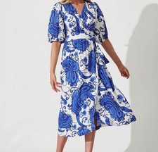 Boutique Boho Paisley Wrap Tie MIDI Dress Cottagecore SZ M Nursing Friendly