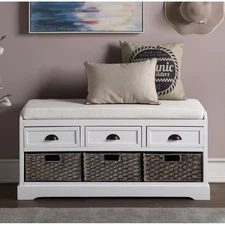 Wooden Storage Bench with 3 Drawers and 3 Storage Baskets