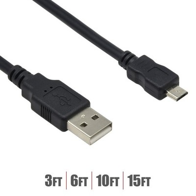 3 6 10 15FT USB Type A Male to Micro B 5 Pin Male Cable Cord PC Laptop Phone