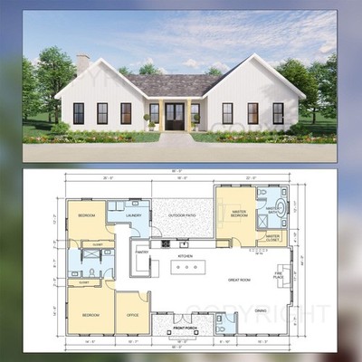 Twin Peaks Modern Farmhouse House Plan Design - 3 Bed 2.5 Bath 2386 sq ft - Draw