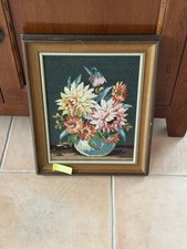 Gobelin Stickbild, Echtholzrahmen, 30x40 Cm Innen Blumen In Vase - Handarbeit Ge