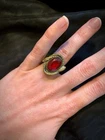 Vintage 1930s Snake Ring Red Stone Ouroboros Brass Paste Costume Jewelry Size 6
