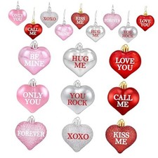 36Pcs Valentine's Day Heart Ornaments, Red Pink Silver Heart Shaped Valentine