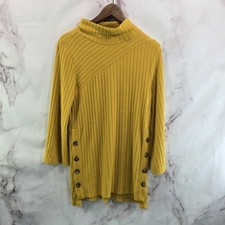 Anthropologie Dress Womens Small Yellow Button Ribbed Mock Tunic Long Sleeve