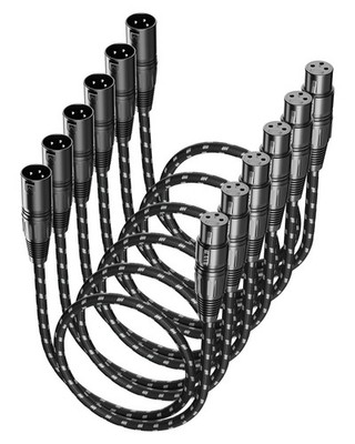 ''6 Pack 2ft Short XLR Microphone Cables, Braided 3 Pin Male to Female Cord for M