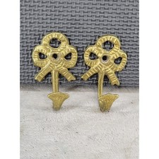 Vintage Solid Brass Bow Wall Hooks Set of 2 Gold Ribbon Decorative Hangers 2.75"
