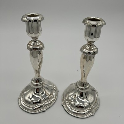 Vintage Oneida Silverplate Candlesticks Pair Tarnish Resistant Green Felt Bottom