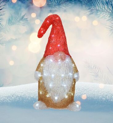 Gold Acryl Gonk Weihnachtslicht Figur 60 hellweiße LEDs Weihnachtszwerg 44cm