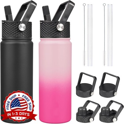 Botellas de agua aisladas con tapas de pajita para viajes y deportes 22 oz NUEVO