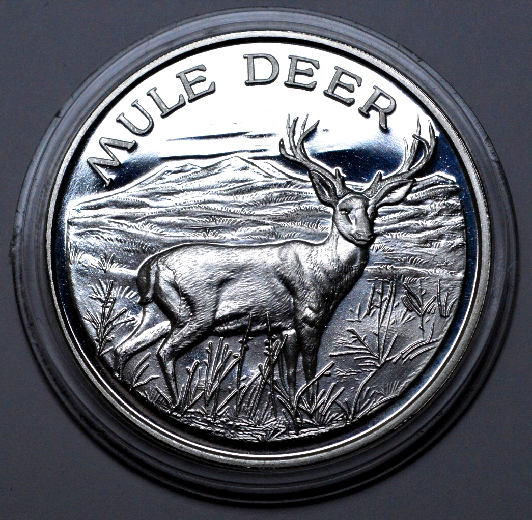2 OZ 999 SILVER ROUND NORTH AMERICAN WILDLIFE SERIES MULE DEER