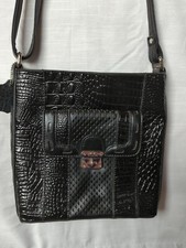 MC Marc Chantal Moc Croc Crossbody Bag, Silver Accents Zip Closure