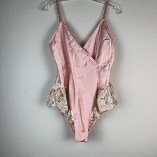 Vintage Gold Label Victoria's Secret Baby Pink Cream Satin Lace Teddy Medium