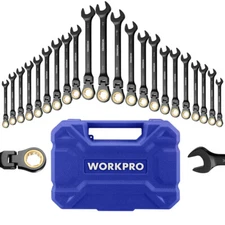 WORKPRO 22PC Ratcheting Combination Wrench Set Metric 6-18mm SAE 1/4-3/4" Wrench