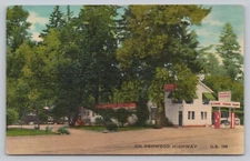 Postcard CA Gasquet Symns Camp Gas Pumps Station Redwood Hwy Smith River K2