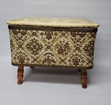 Redmon Sewing Storage Box Stool Seat Footed Vinyl Flip Top MCM Gold Eagle