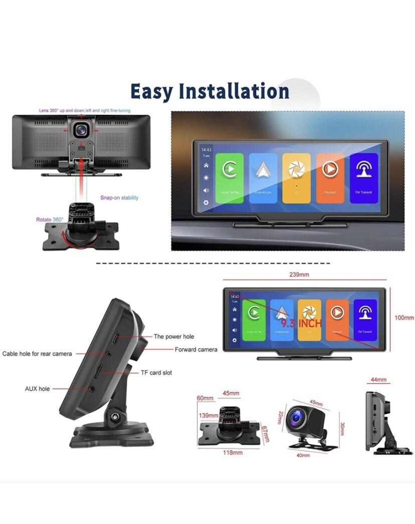 Portable Wireless Carplay Car multimedia player 9.3 Inch A3073 ((NEW